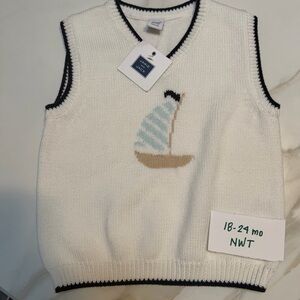 Janie and Jack White Knit Vest with Sailboat Design
